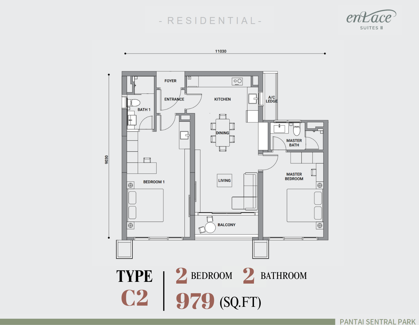 Enlace Type C2 Layout 979sf