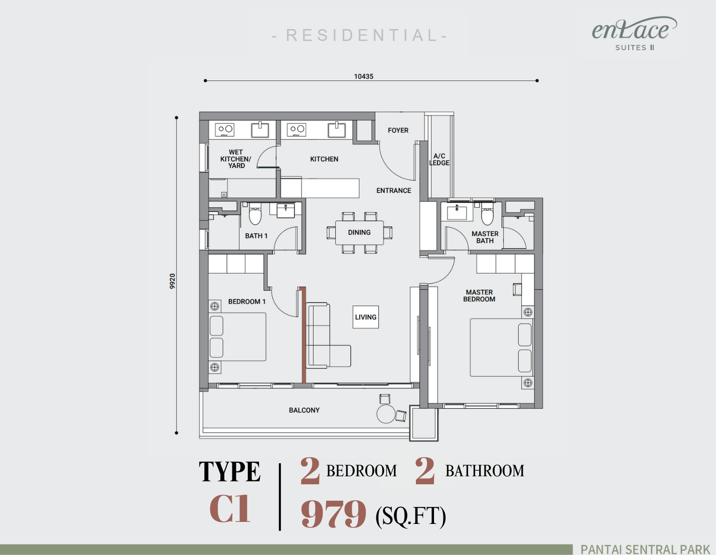 Enlace Type C1 Layout 979sf