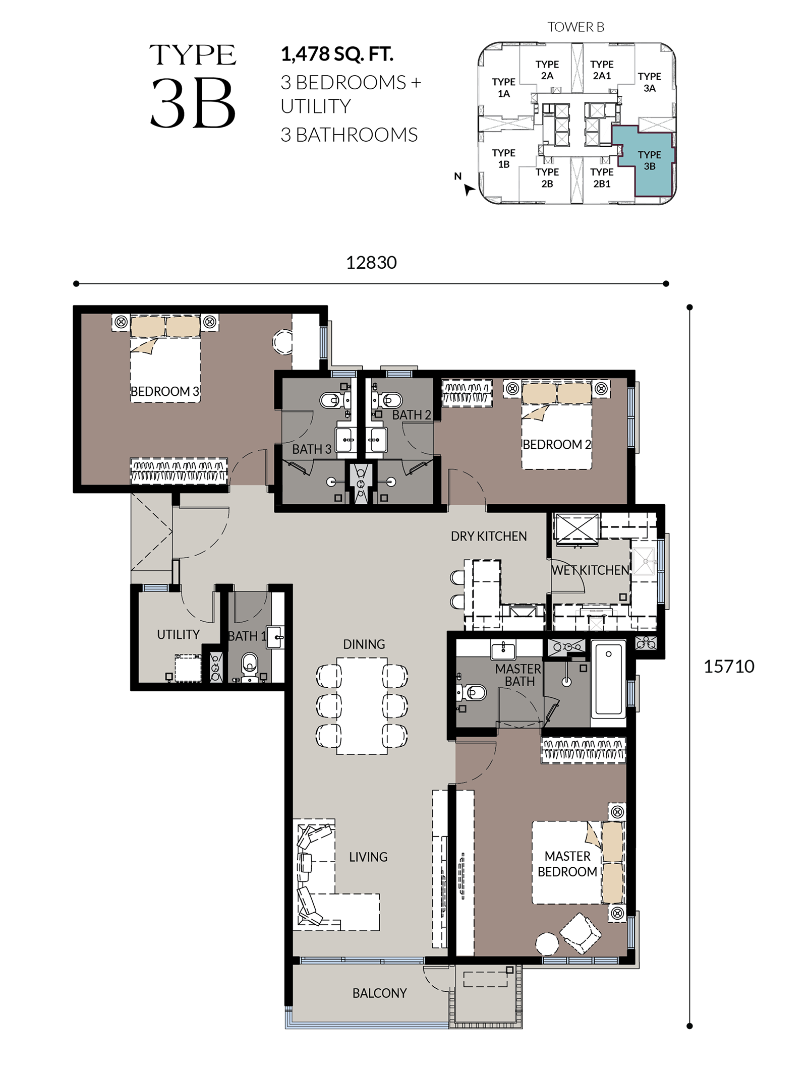 Bangsa Hill Park 3 rooms layout