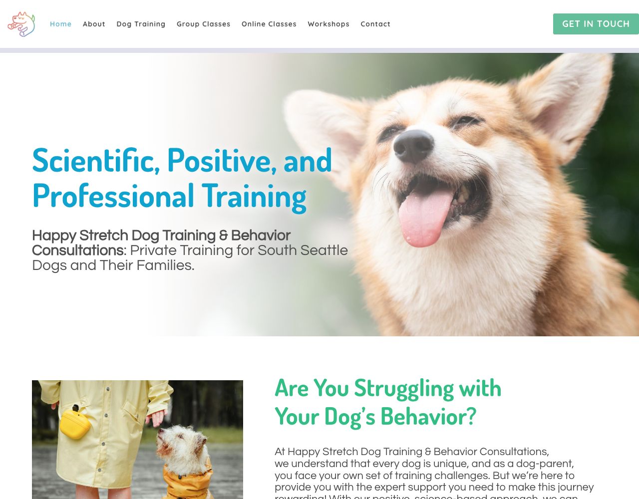 Happy Stretch Dog Training & Behavior Consultations website design by DigiWoof