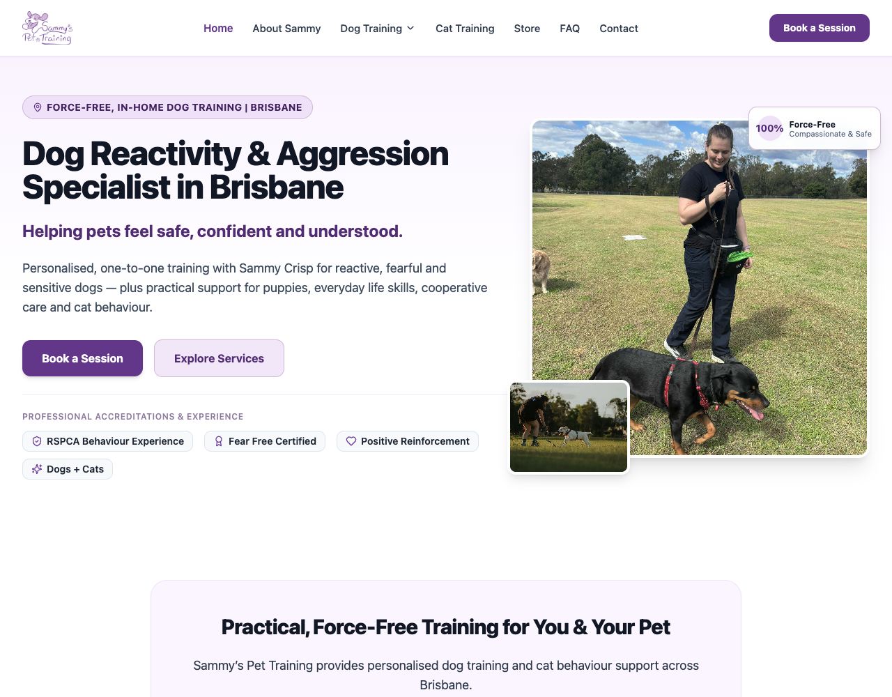 Sammy's Pet Training website design by DigiWoof