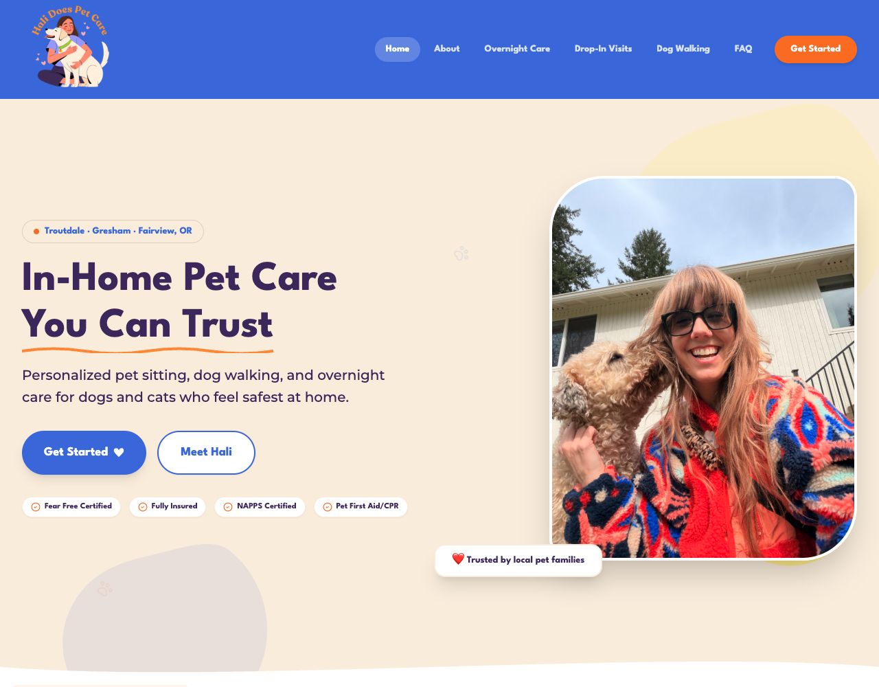 Hali Does Pet Care website design by DigiWoof