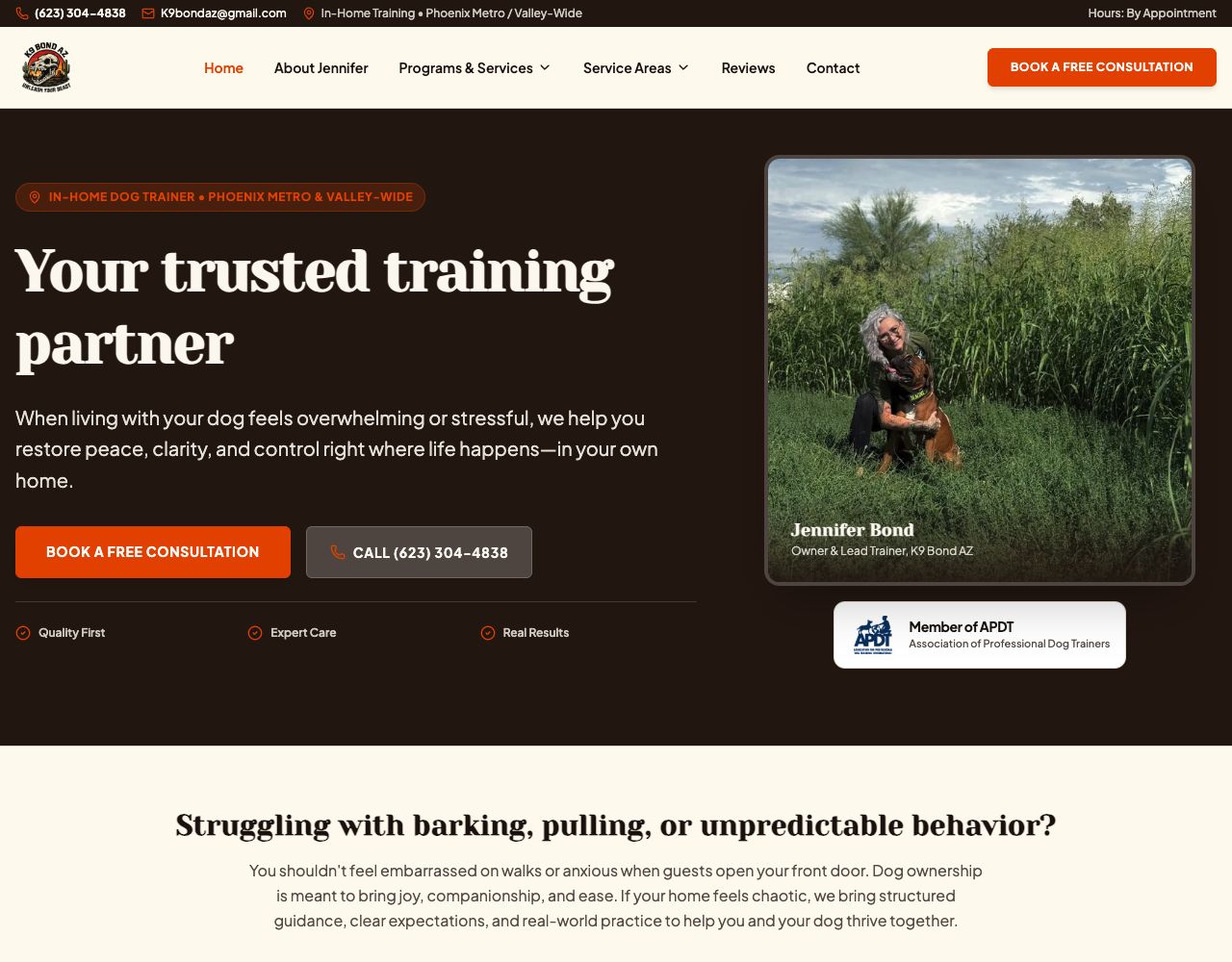 K9 Bond website design by DigiWoof