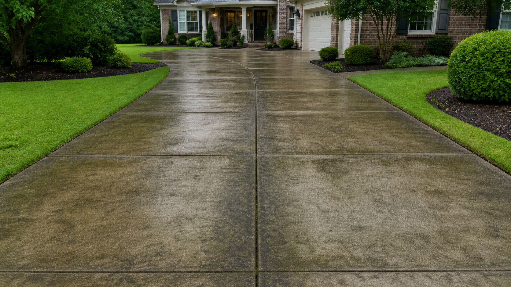 Organically stained driveway before cleaning