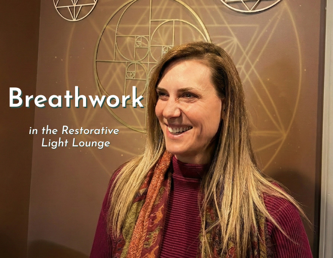 Morning Breathwork in the Restorative Light Lounge.
