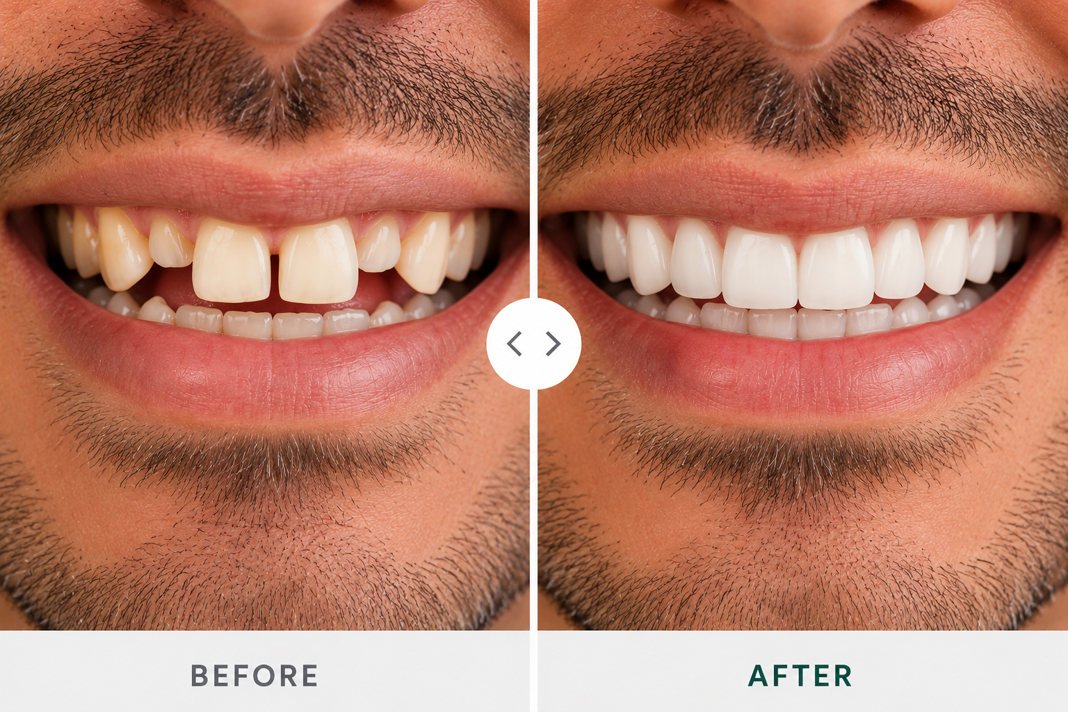 Patient smile transformation, before and after