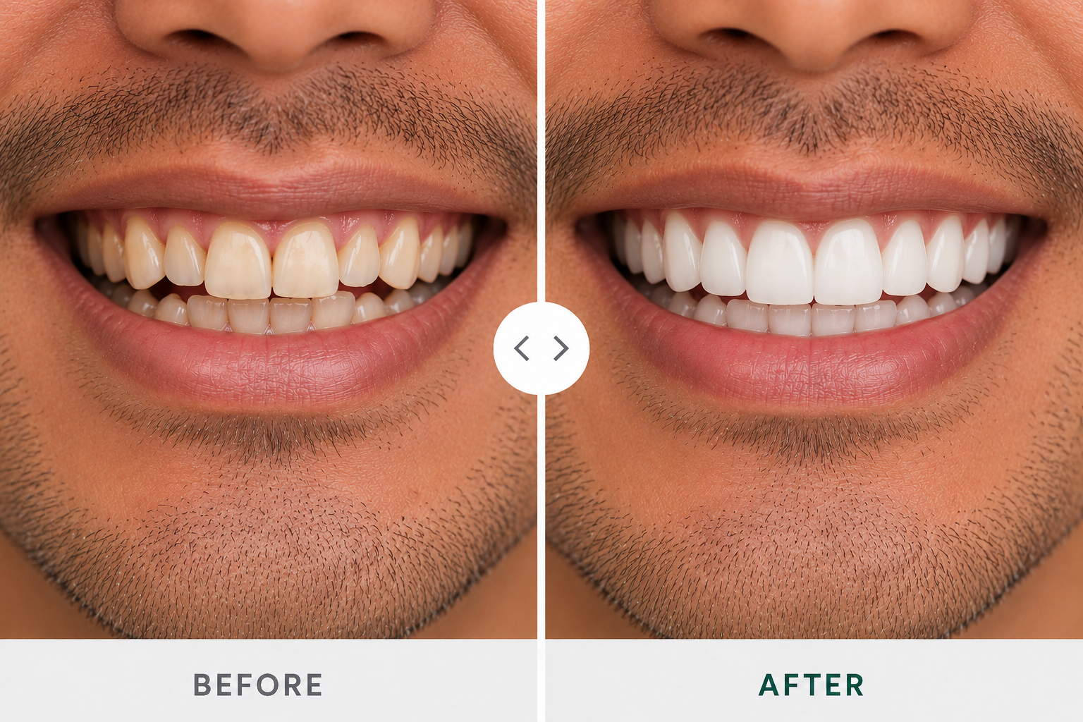 Patient smile transformation, before and after