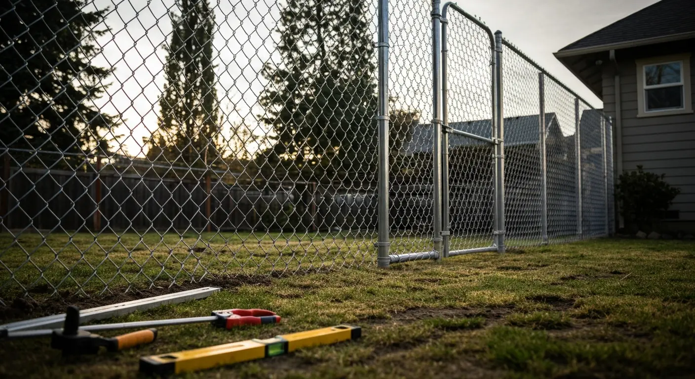 Dog run chain link fence installation