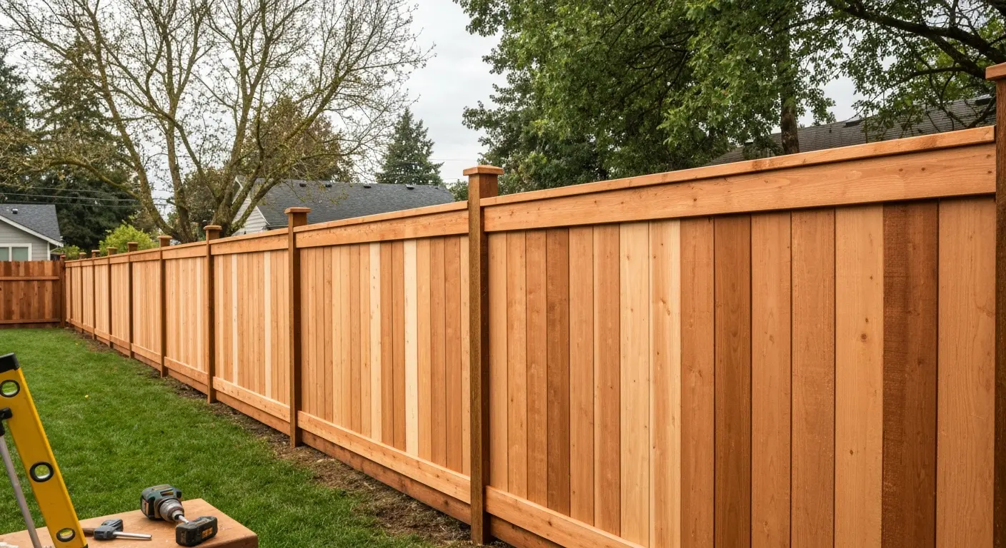 Wood privacy fence installation
