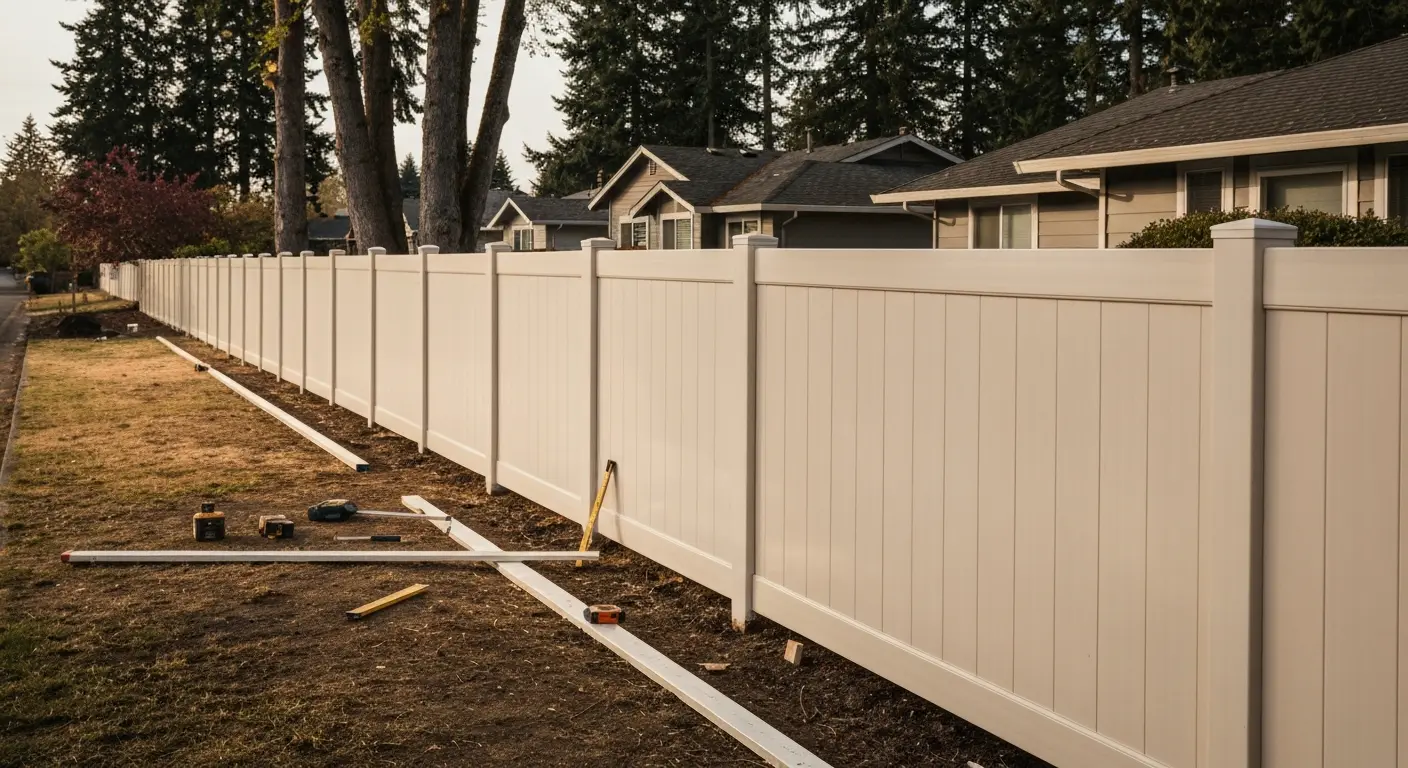 Vinyl fence installation in Stayton