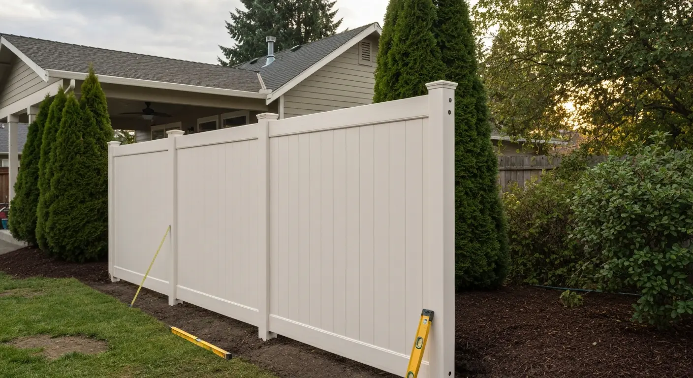 Vinyl privacy fence installation