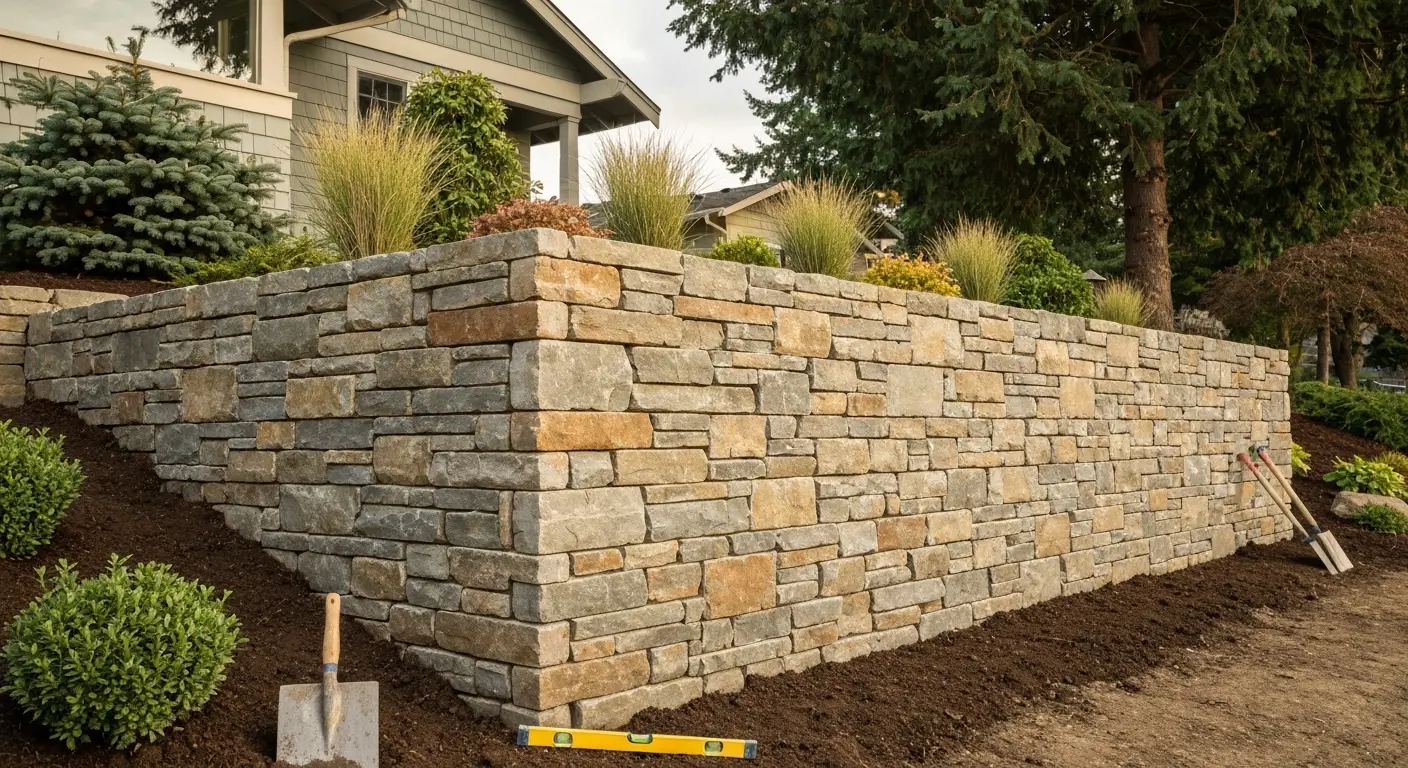 Natural stone retaining wall