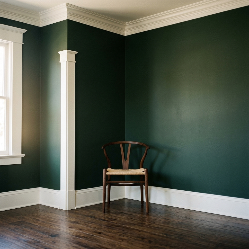 Interior painting with deep green walls