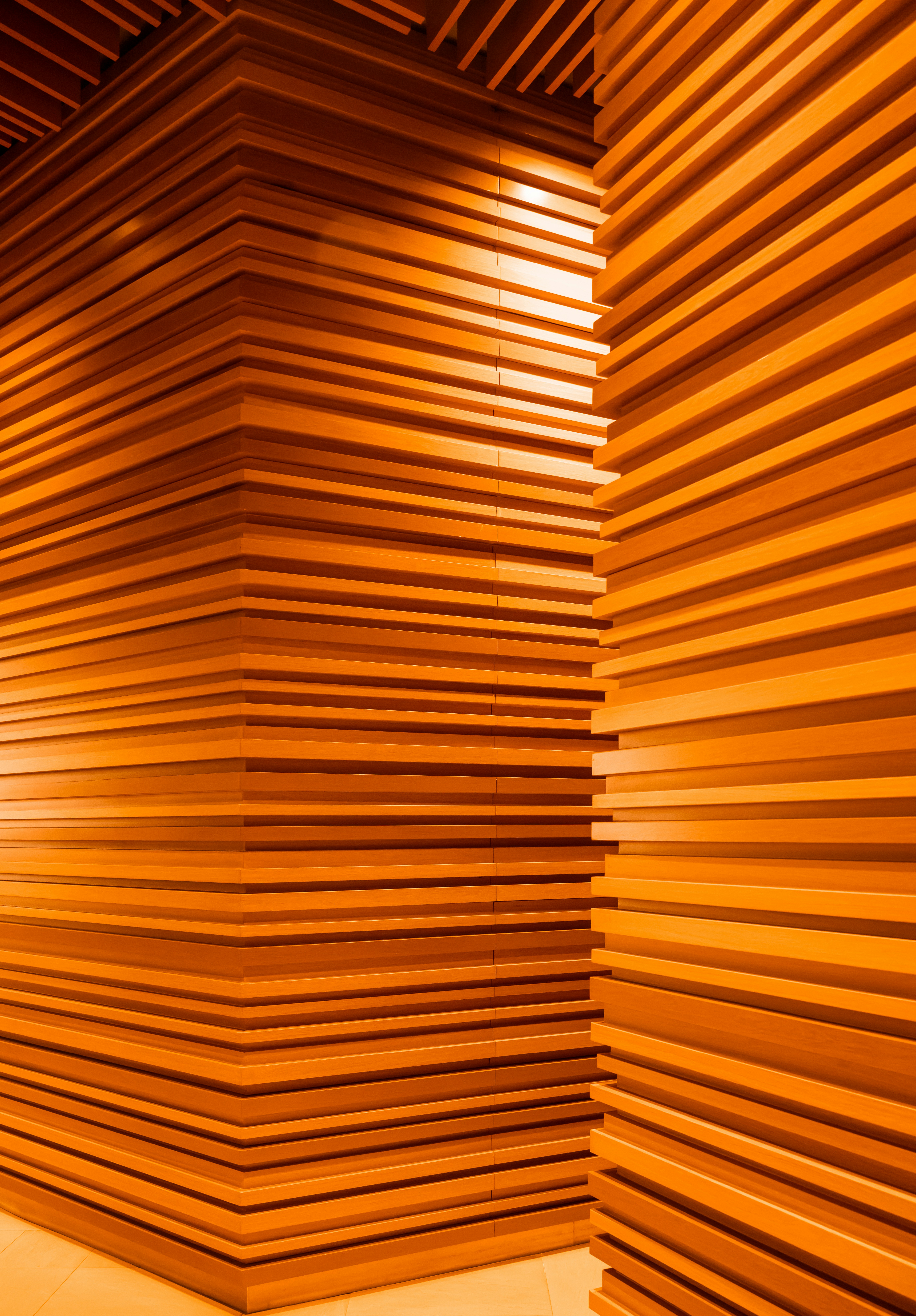 Wood slat accent wall in modern living room