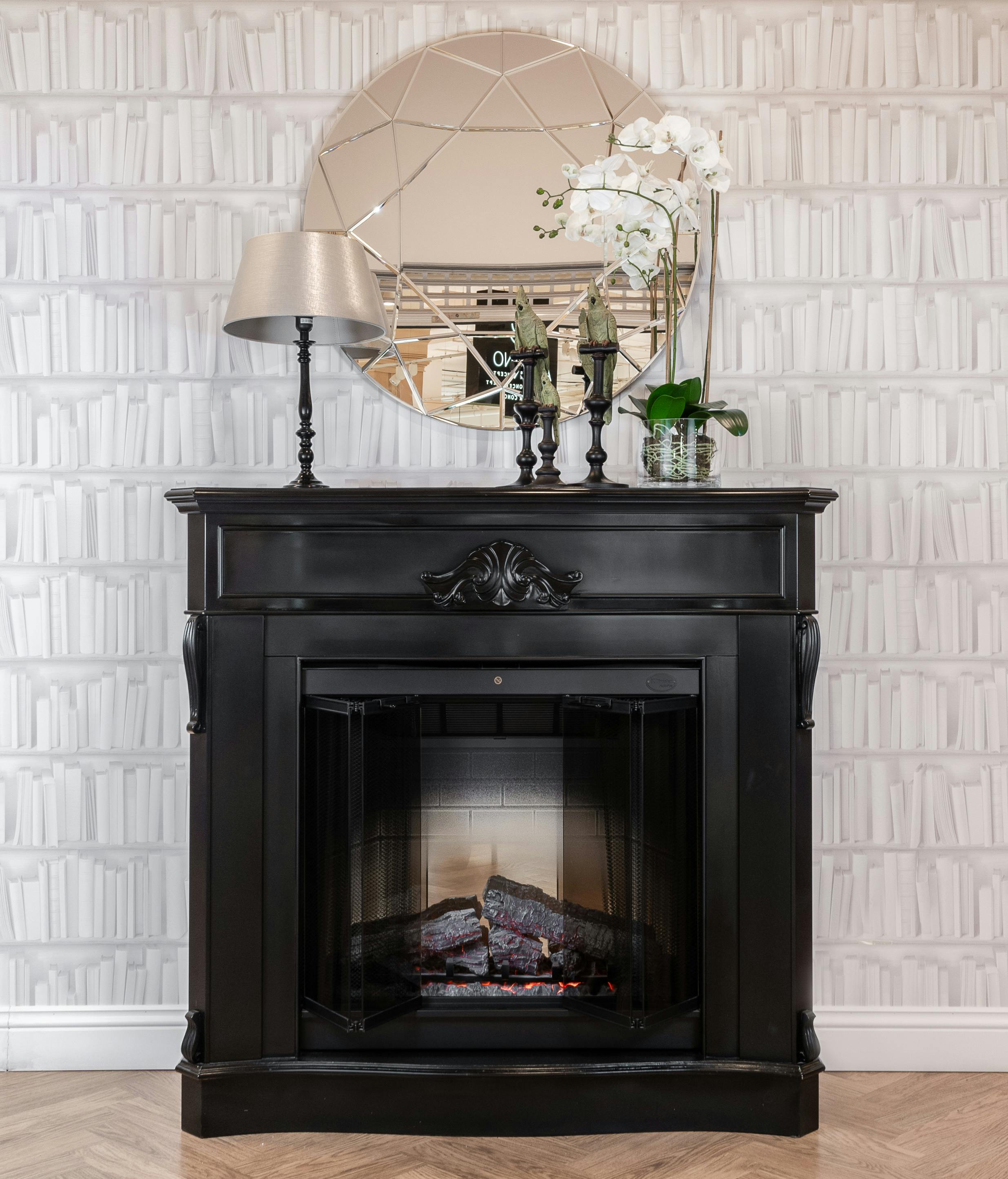 Electric or built-in fireplace in a custom millwork wall