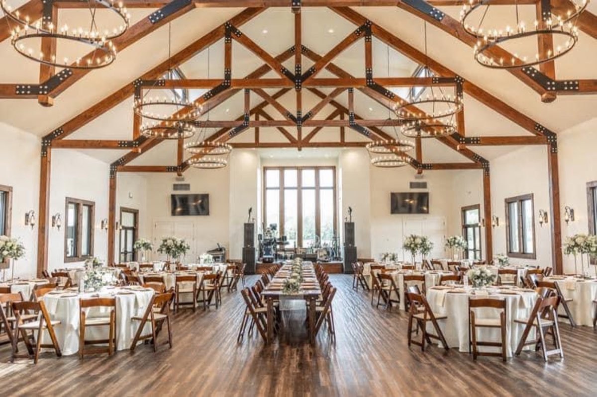 Chandeliers over the reception tables