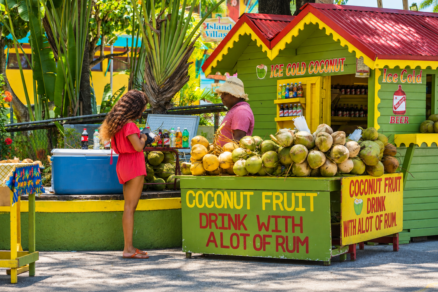 Colorful coconut stand in Jamaica