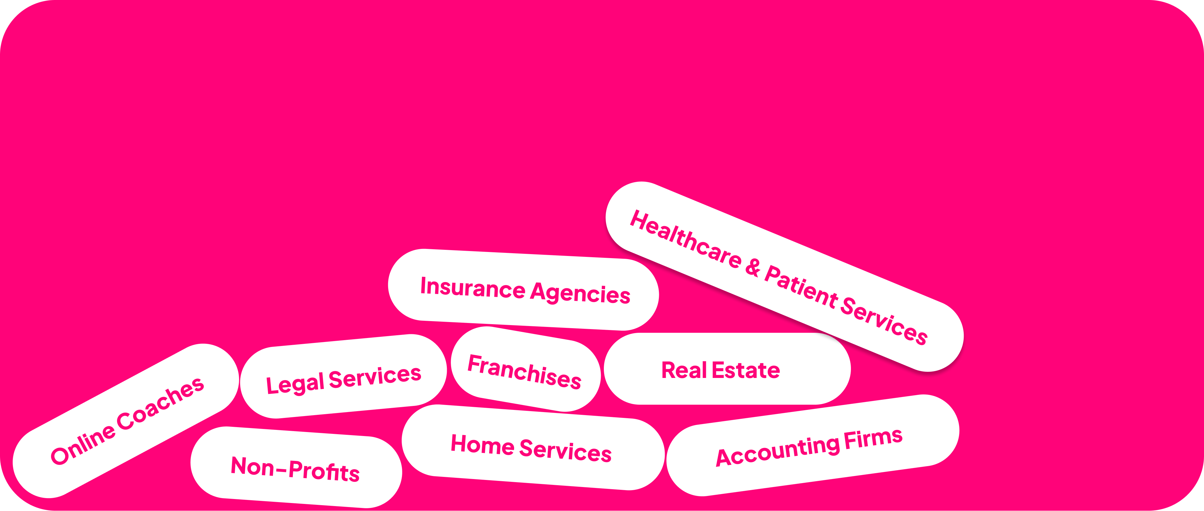 A graphic from SavvyChic Design showing a pill-shaped visual, each labeled with a name of a client and the business industry they represent, highlighting the diverse clientele the agency serves.