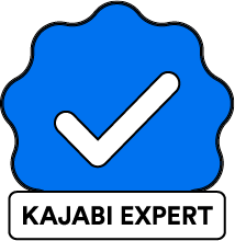 The official Kajabi Expert logo, displayed by SavvyChic Design to represent the agency's certified expertise with the platform.