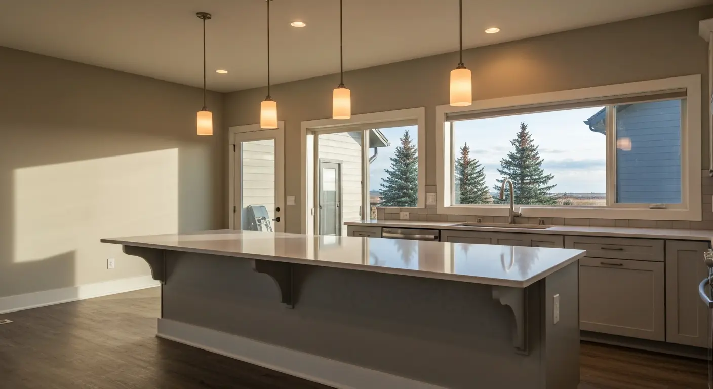 Kitchen island with pendant lighting