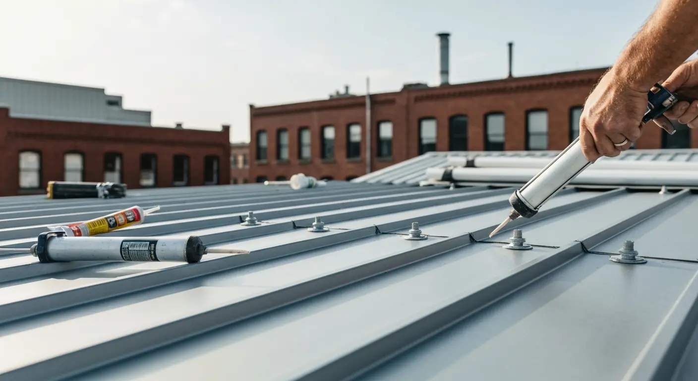 Metal roof repair work