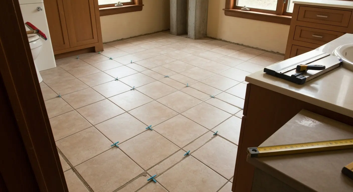 Tile bathroom flooring