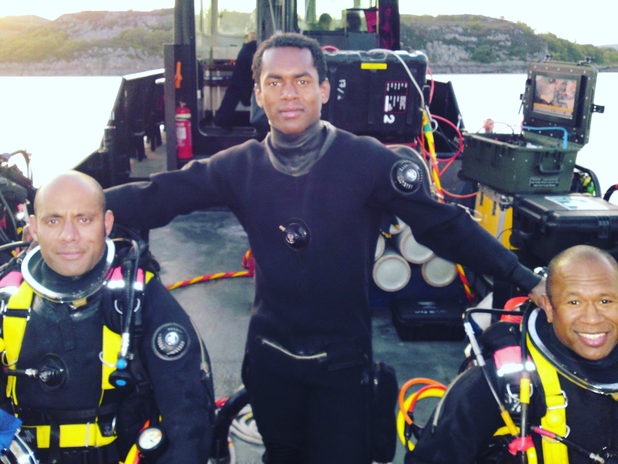 CSG commercial dive team preparing equipment on a Pacific vessel deck