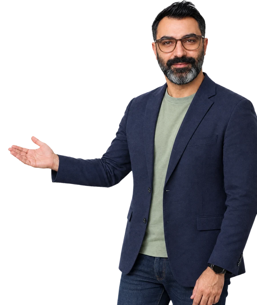 Kerem Sivrikaya zeigt auf das Kontaktformular