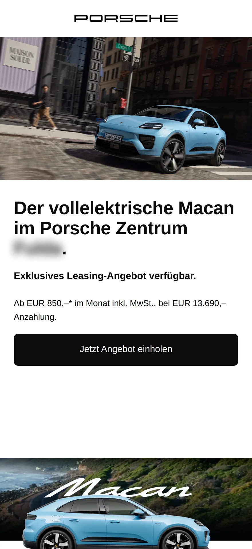 Ausschnitt eines Porsche Macan Leasing-Funnels auf dem Smartphone, bewusst weichgezeichnet