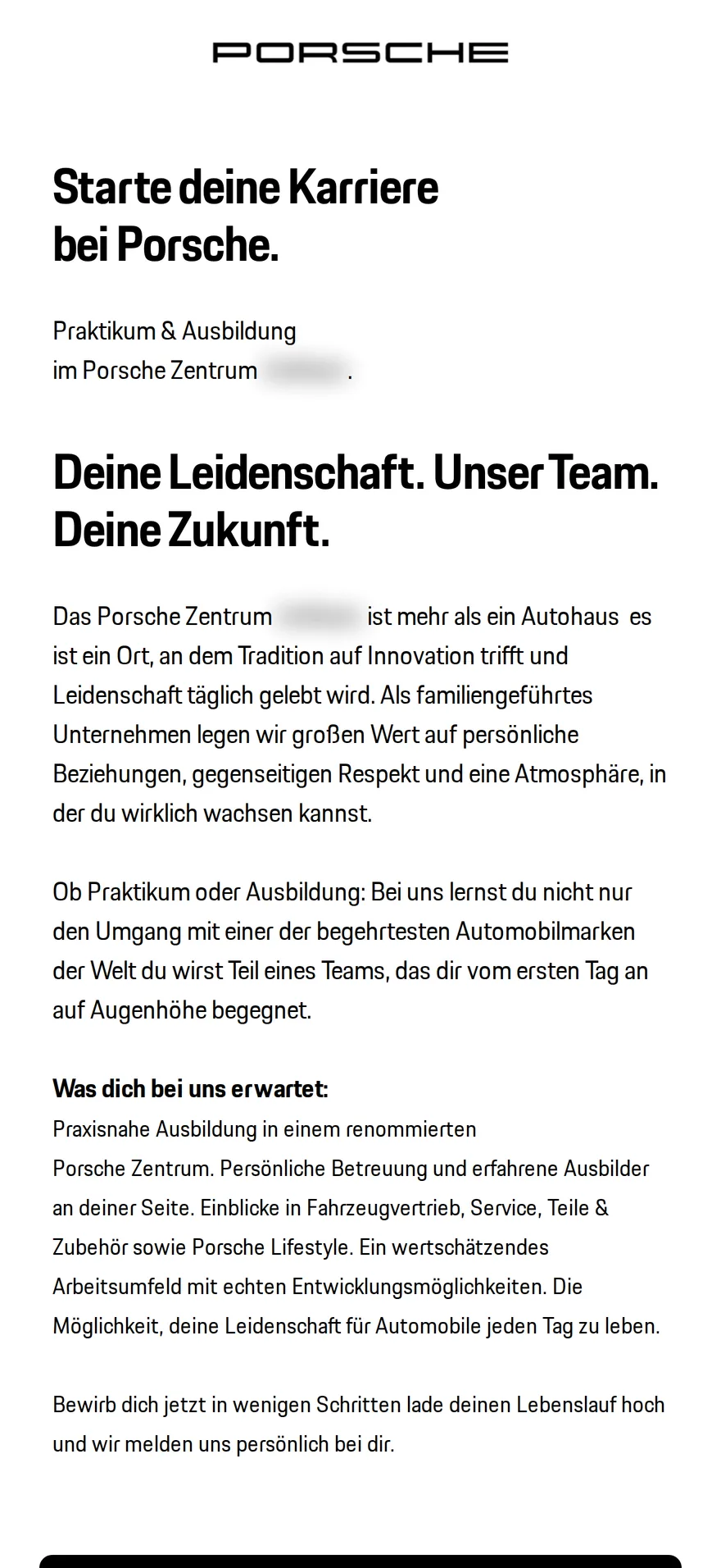 Ausschnitt eines Recruiting-Funnels für Praktikum und Ausbildung auf dem Smartphone, bewusst weichgezeichnet
