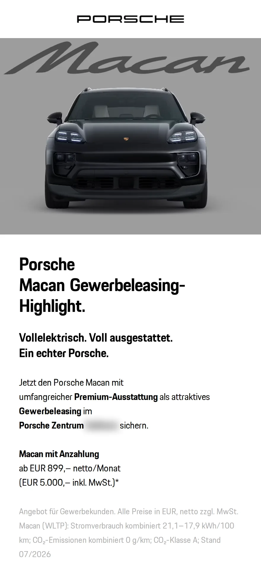 Ausschnitt eines Porsche Macan Gewerbeleasing-Funnels auf dem Smartphone, bewusst weichgezeichnet