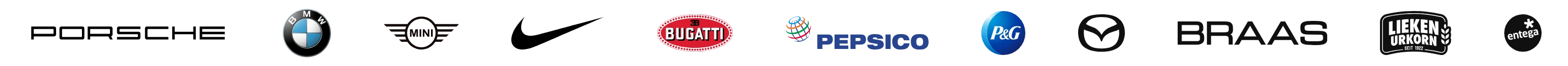 Porsche, BMW, MINI, Nike, Bugatti, PepsiCo, Procter & Gamble, Mazda, Braas, Lieken Urkorn, ENTEGA