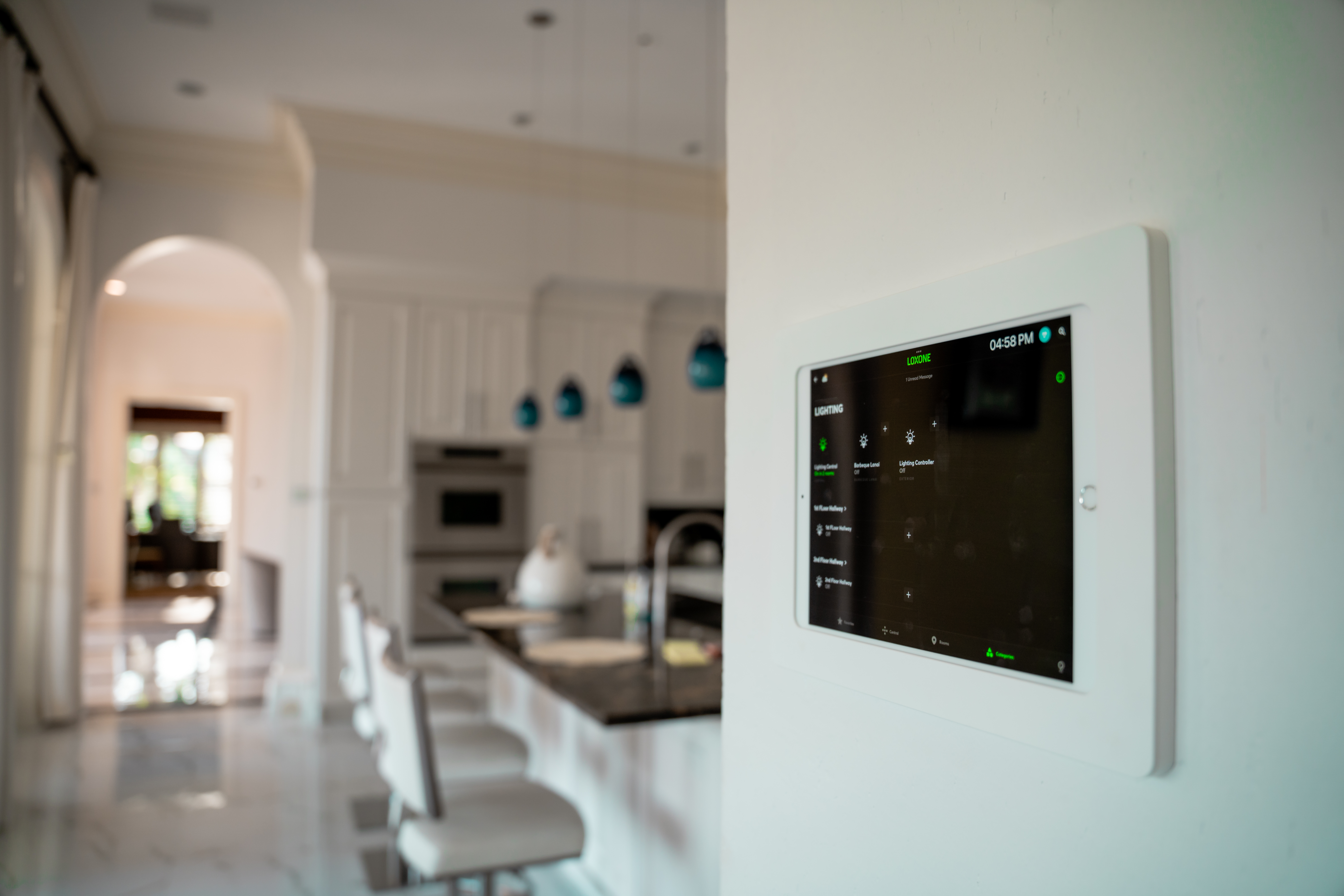 Smart home automation control panel and lighting in a Naples residence