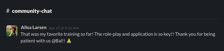 Alisa — favorite training role-play and application