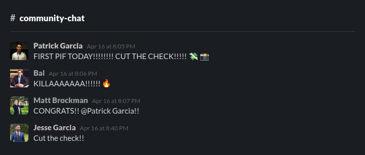 Patrick — FIRST PIF CUT THE CHECK