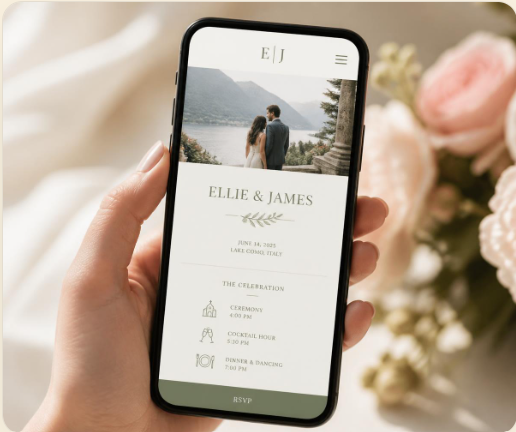 A guest viewing an InviteKo digital wedding invitation on a phone