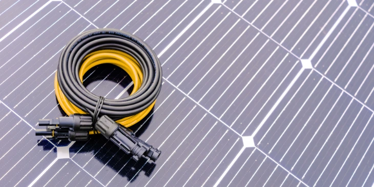 A solar cable on top of a Solar panel.