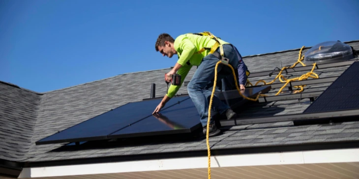 A new home with a solar system being installed