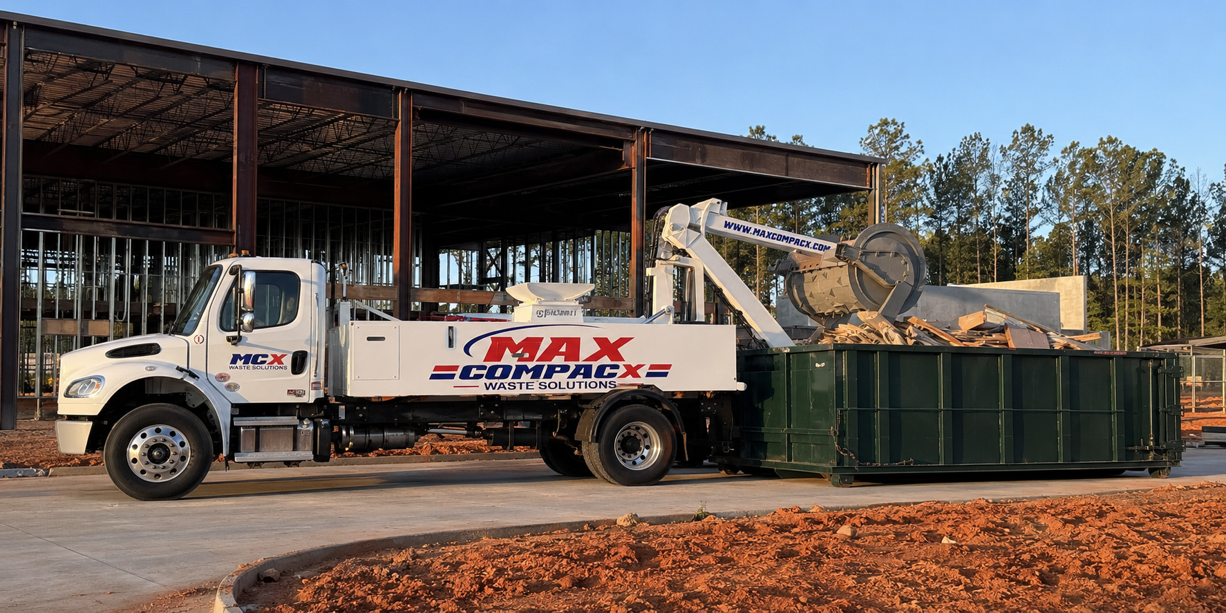 Container placed on compacted gravel with room for the truck to line up at an industrial site on the I-16 corridor