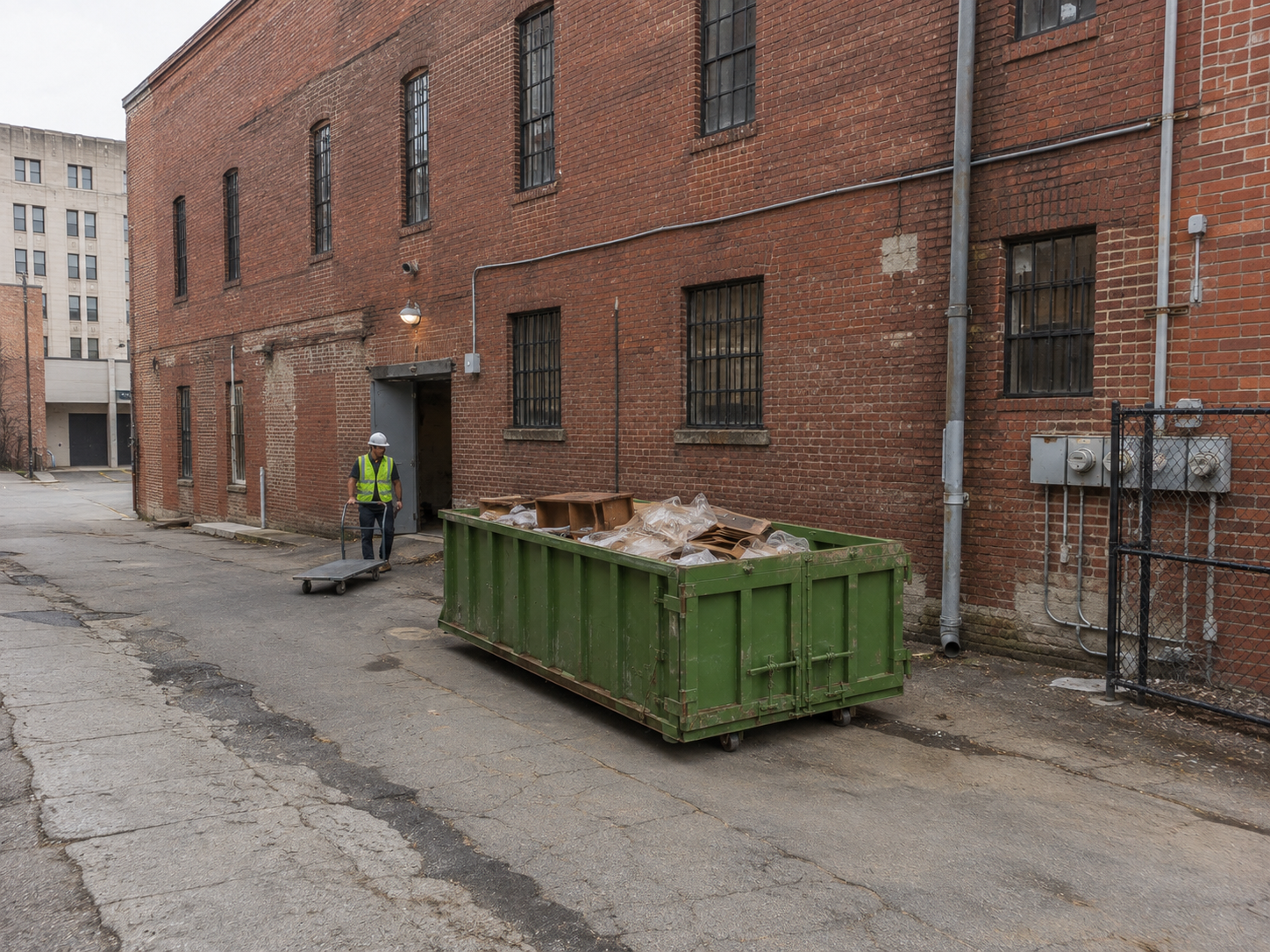 A compaction visit at a plaza service area with customer parking undisturbed in North Macon