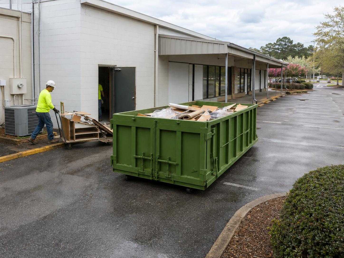A swap truck arriving at a retail rear entrance before opening hours in North Macon