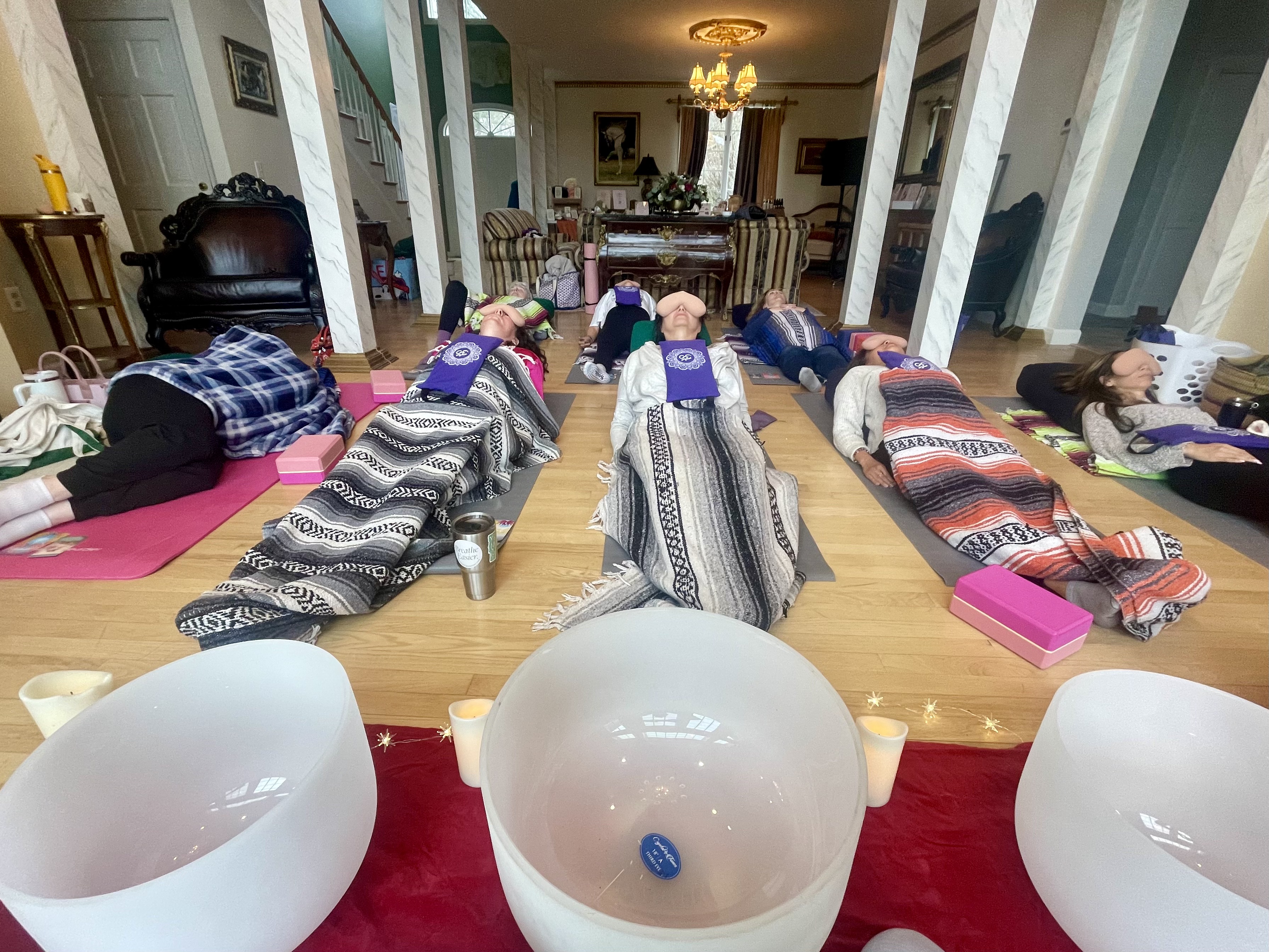 Singing bowls ceremony — women in sacred circle