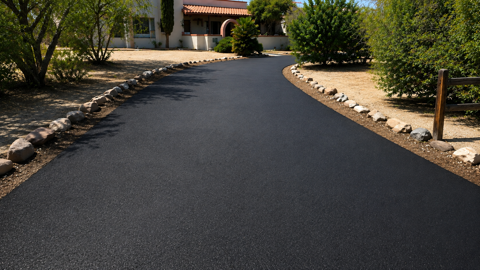 Fresh black asphalt after sealcoating