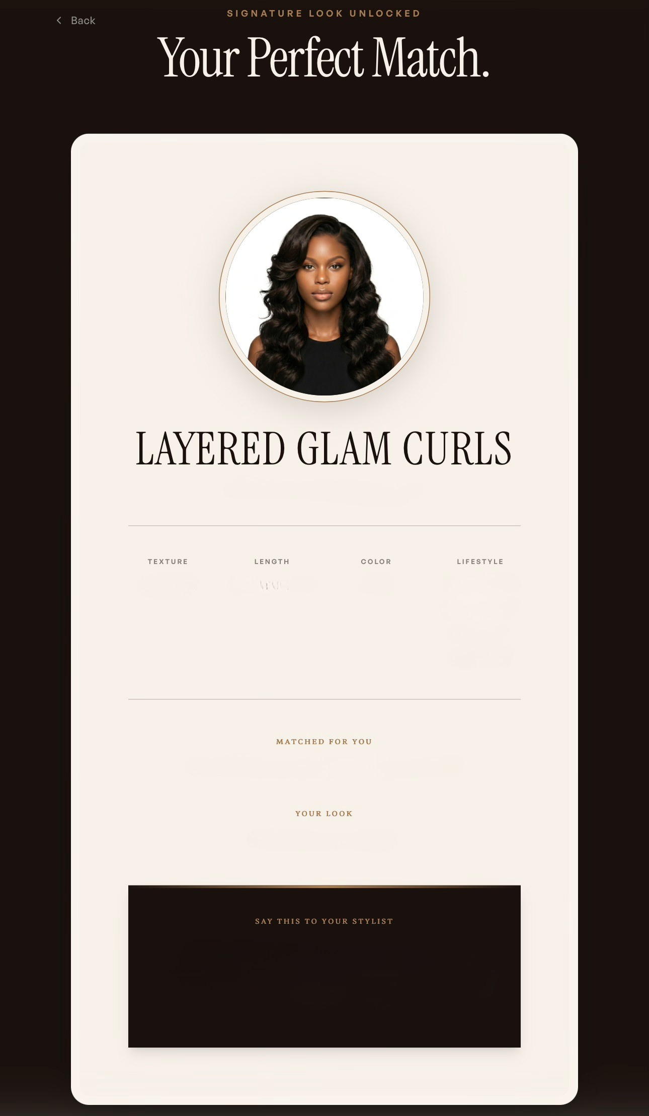 Sample MKHHD Signature Look Card showing look name and match details