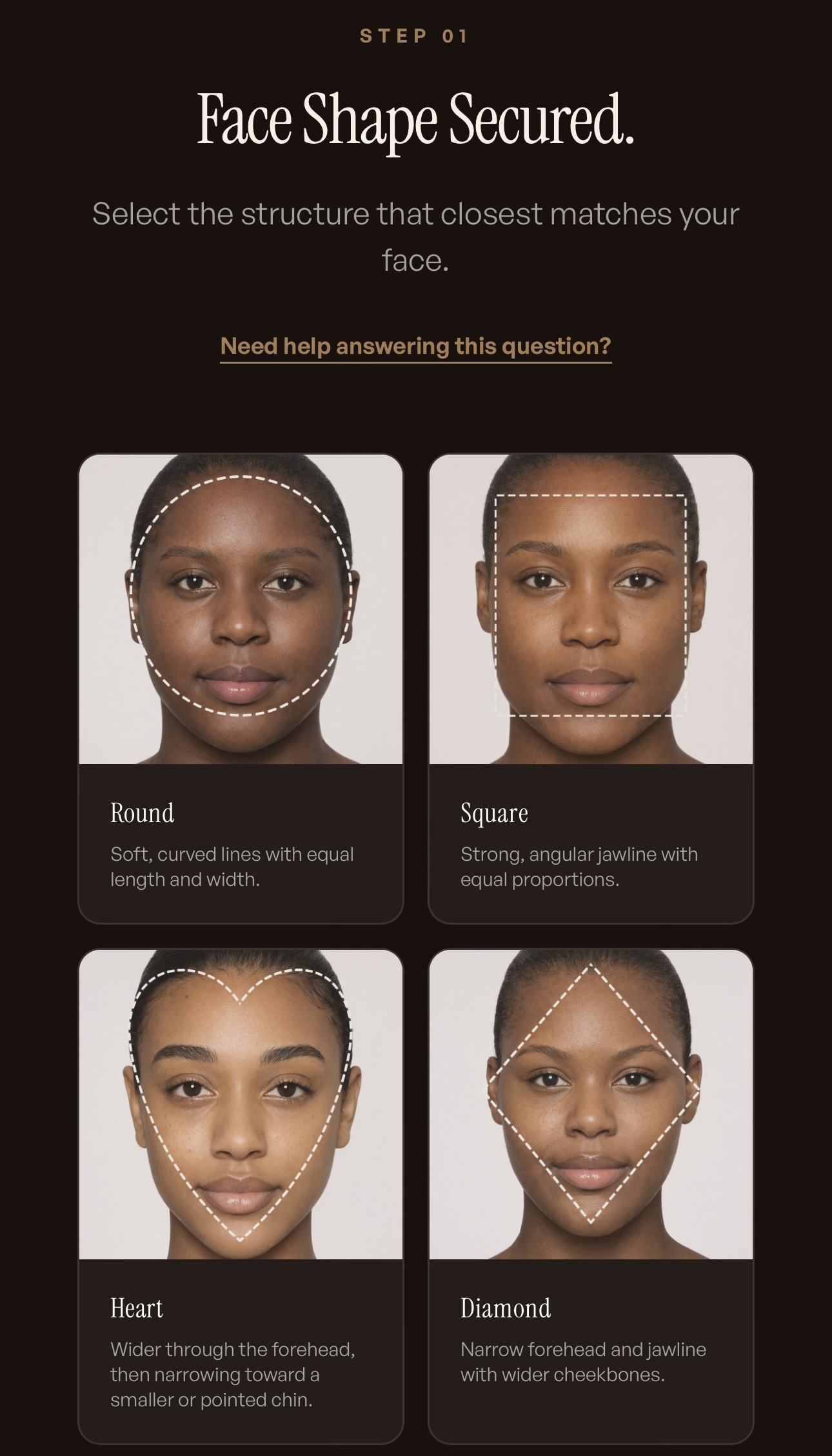 The Hair Identity Match experience, selecting a face shape