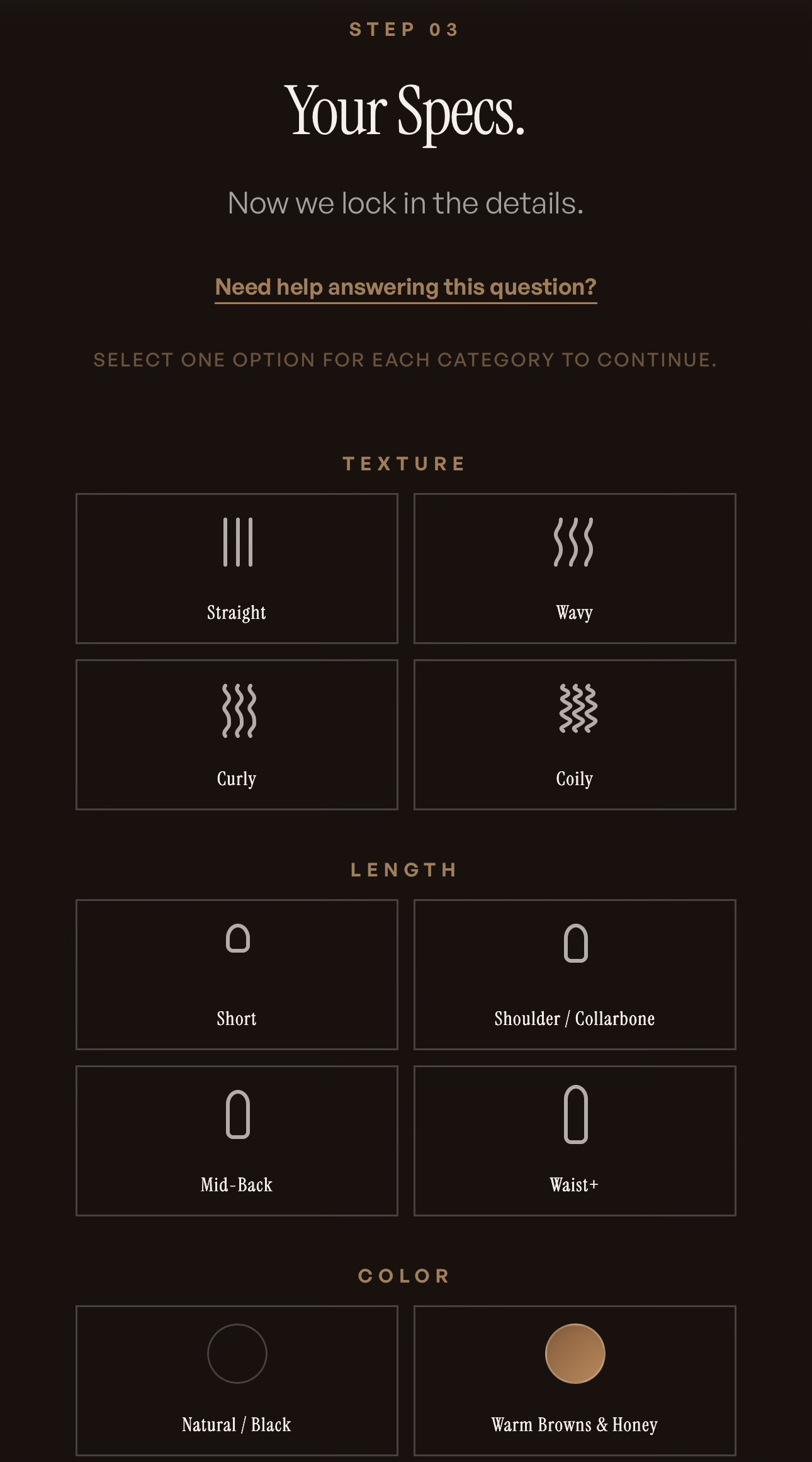 The Hair Identity Match experience, locking in texture, length, and color