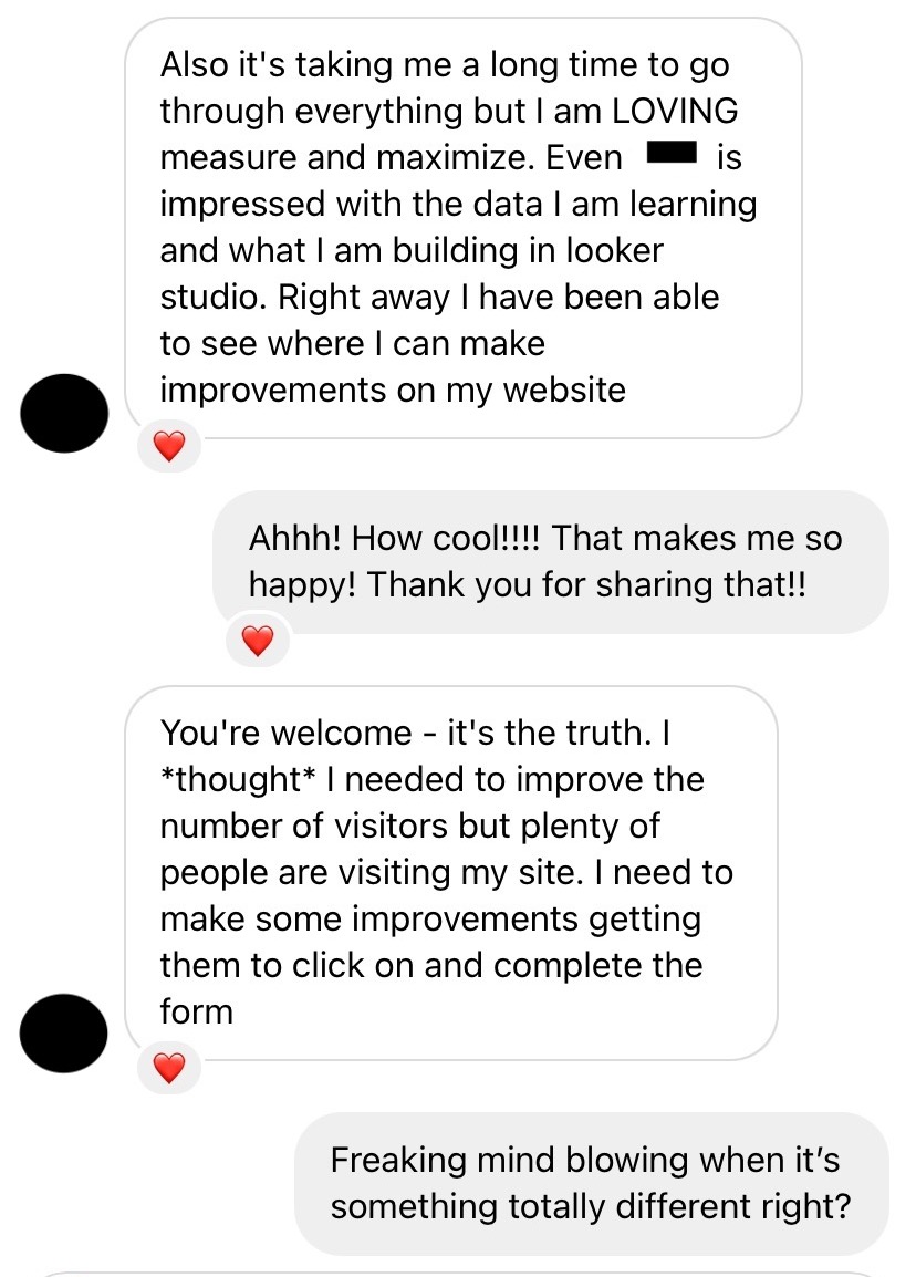 Student testimonial screenshot