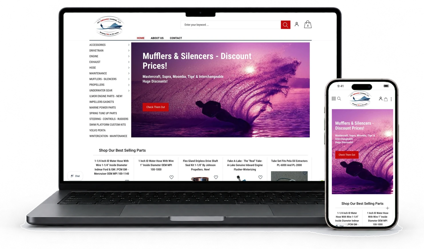 My Inboard Marine's store today, on a laptop and a phone