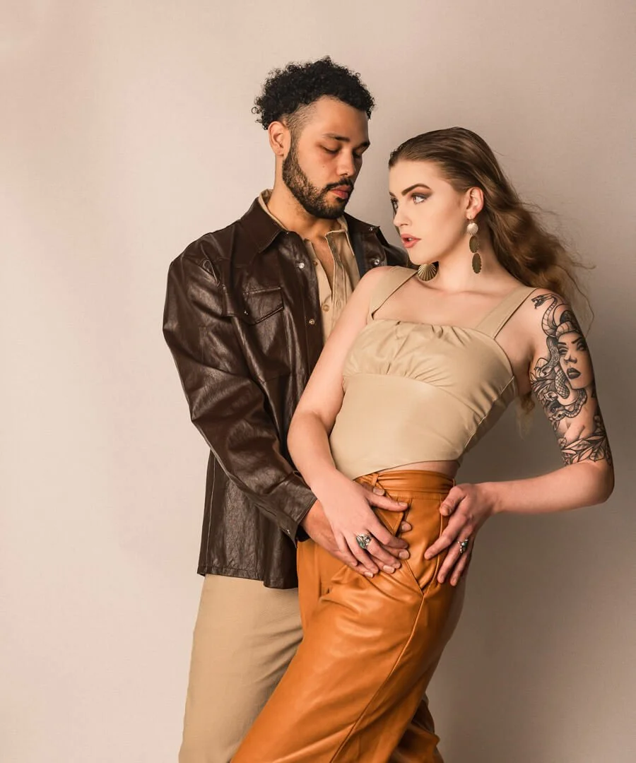 young man and woman posing like a magazine cover