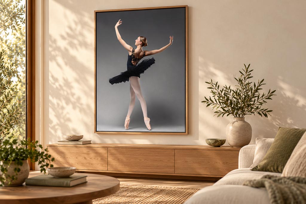 Framed fine art portrait on a feature wall